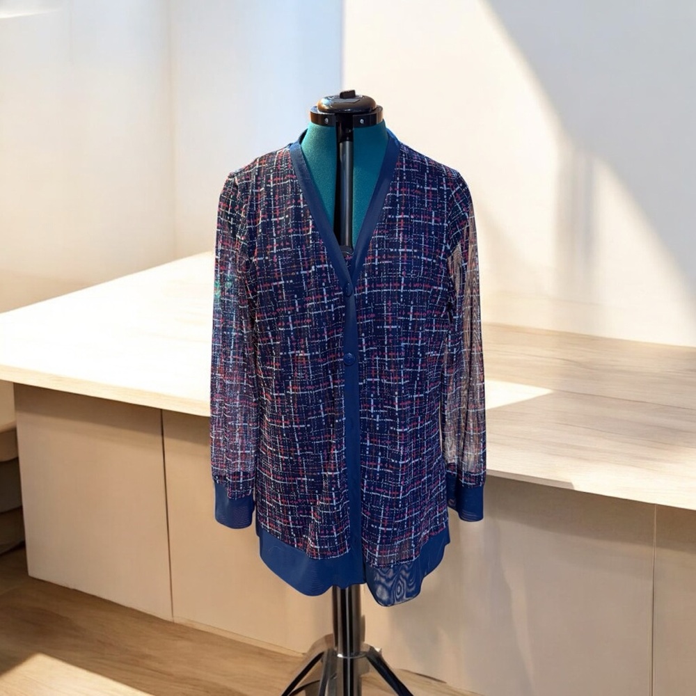 Chico's Size 2 Dark Blue, Red and White Tank and Matching Jacket EUC